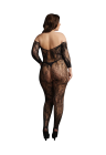 Koronkowy bodystocking z długim rękawem plus size z otwartym krokiem