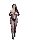 Koronkowy bodystocking z długim rękawem plus size z otwartym krokiem