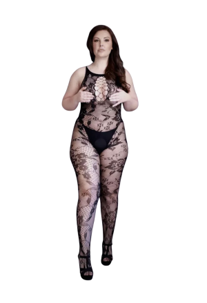Koronkowy bodystocking z wysokim dekoltem i wycięciem keyhole