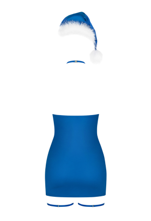 Niebieski kostium Mikołajki, zmysłowe przebranie plus choker, czapka i podwiązki