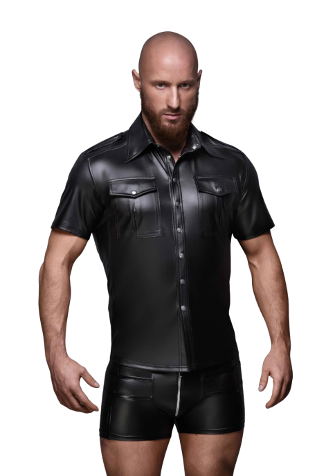 Elegancki T-shirt męski na guziki w stylu wetlook