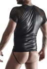 Czarny, męski T-shirt, modny wetlook