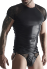 Czarny, męski T-shirt, modny wetlook