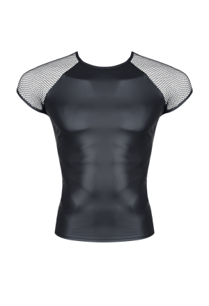 Czarny, męski T-shirt, modny wetlook