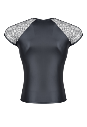 Czarny, męski T-shirt, modny wetlook