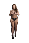Siateczkowy bodystocking z paskami do pończoch i chokerem plus size
