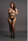 Siateczkowe rajstopy typu suspender z paskami do pończoch plus size