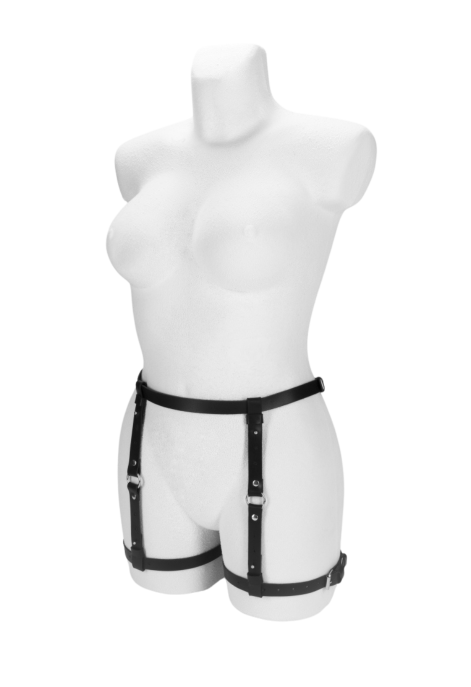Elegancki, skórzany, czarny harness