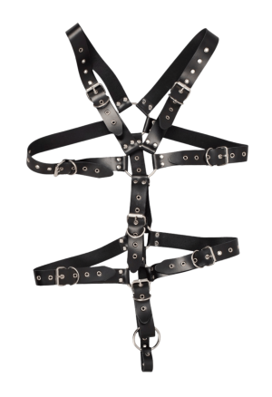 Męski, skórzany harness z ringiem na jądra
