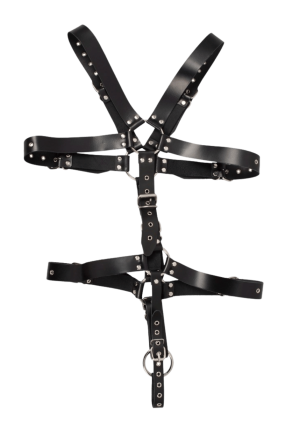 Męski, skórzany harness z ringiem na jądra