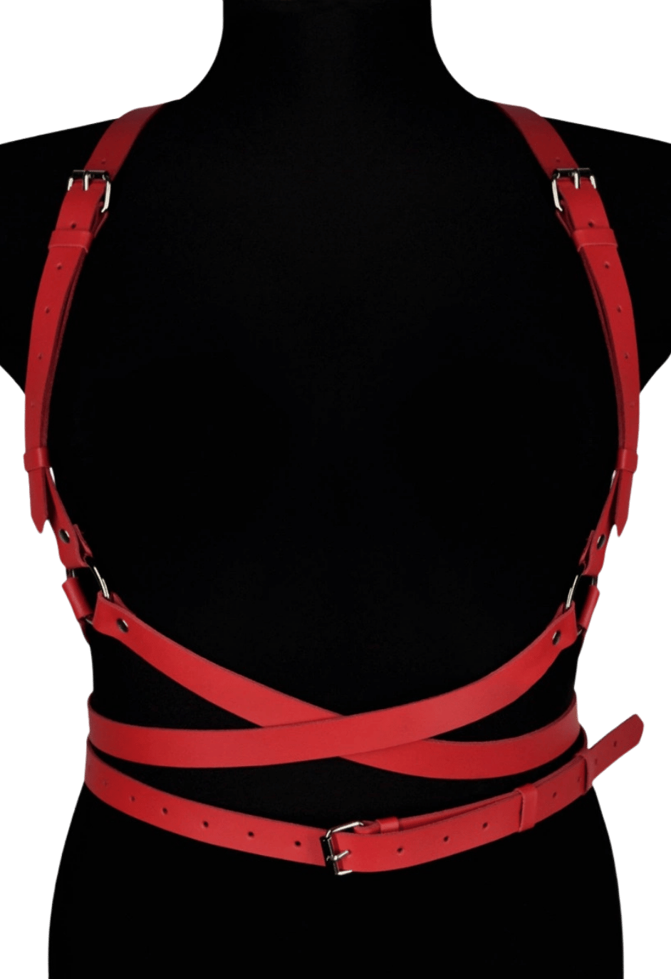 Eleganckie, skórzane szelki - harness kolor czerwony