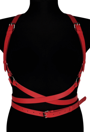 Eleganckie, skórzane szelki - harness kolor czerwony