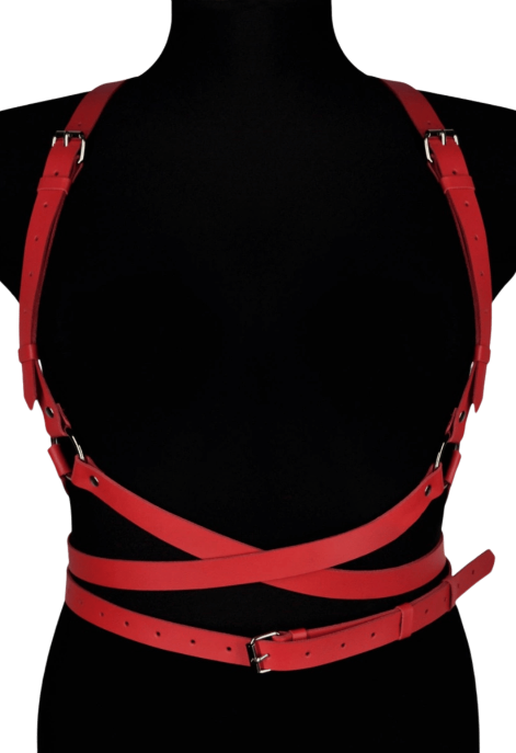 Eleganckie, skórzane szelki - harness kolor czerwony