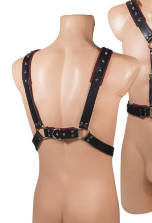 Skórzany harness, ciekawy wzór, czarno-czerwony