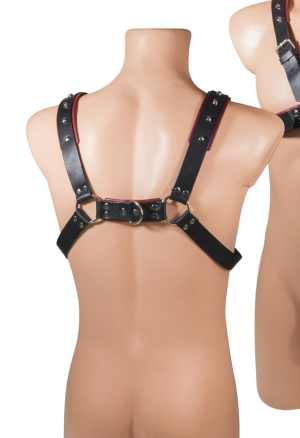 Klasyczny harness z prawdziwej skóry, czarno-czerwony