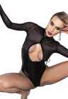 Transparentne body Powerwetlook z zamkiem i tiulowymi rękawami