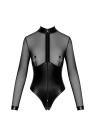 Transparentne body Powerwetlook z zamkiem i tiulowymi rękawami