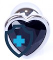 Metalowy plug - serce z czarnym kryształem, stalowe