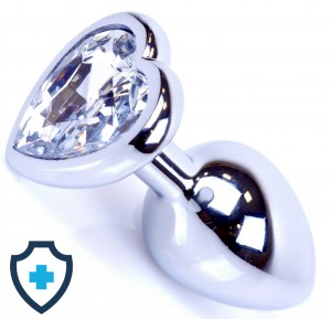 Metalowy plug - serce z przeźroczystym kryształem, stalowy  