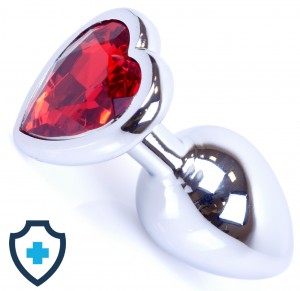 Metalowy plug - serce z rubinowym kryształem, stalowy 