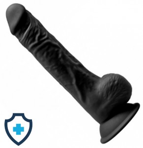 Duże, czarne dildo z przyssawką - termoaktywne, długość 24 cm