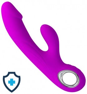 Elegancki silikonowy wibrator ze stymulatorem - USB, purpurowy
