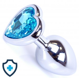 Metalowy plug - serce z błękitnym kryształem, stalowy  