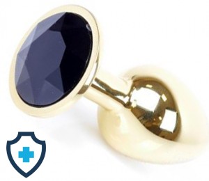Klasyczny mini plug  z czarnym kryształem, złoty