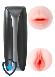 Dwustronny masturbator z wibracjami - usta i wagina