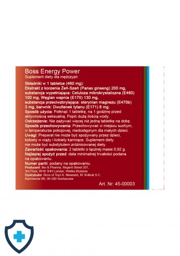 Super mocne tabletki na erekcję, Boss Energy Power Ginseng 2 szt. 