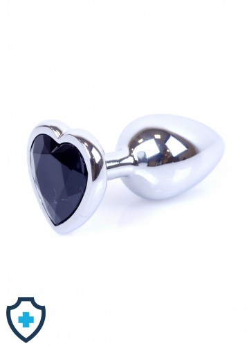 Metalowy plug - serce z czarnym kryształem, stalowe