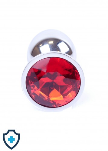 Metalowy - stalowy plug z czerwonym kryształem roz. S