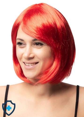 Czerwona, półdługa peruka damska z grzywką - fryzura bob