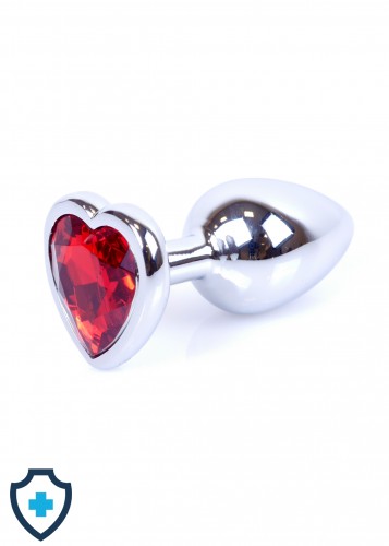Metalowy plug - serce z rubinowym kryształem, stalowy