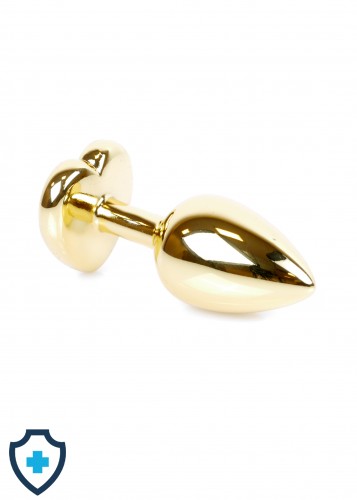 Metalowy plug - serce z przeźroczystym kryształem, złoty