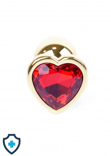  Metalowy plug - serce z rubinowym kryształem, złoty