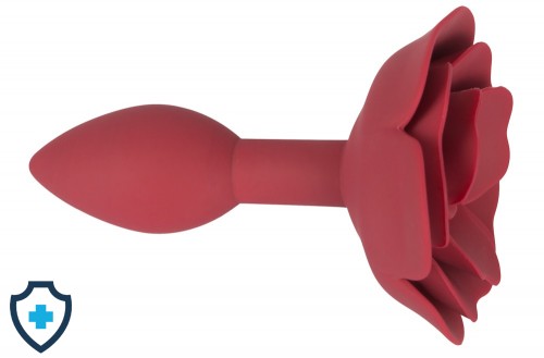 Czerwony, silikonowy plug zakończony różą