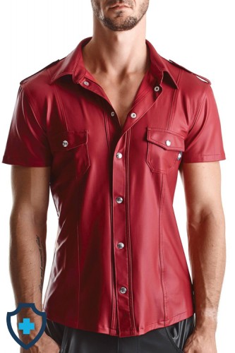 Męska koszula z krótkim rękawem w kolorze czerwonym z błyszczącej tkaniny