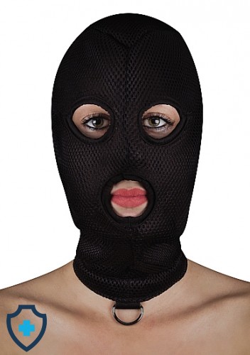 Maska BDSM: czarna, pełna z wycięciem na oczy i usta Kraków sexshop