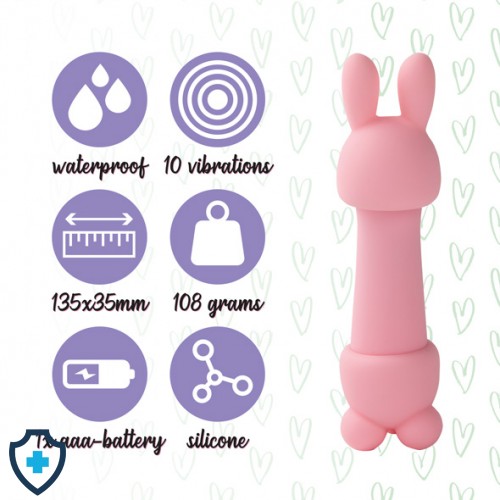 Mini wibrator - króliczek z dwoma nakładkami, różowy