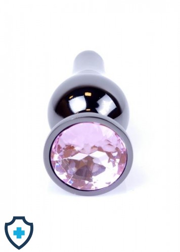 Metalowy plug z różowym kryształem, chromowy 