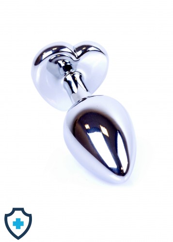 Metalowy plug - serce z przeźroczystym kryształem, stalowy