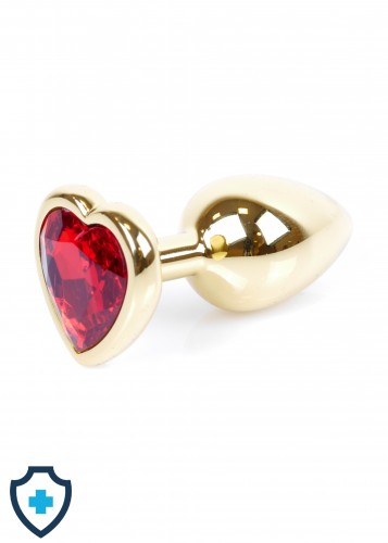  Metalowy plug - serce z rubinowym kryształem, złoty