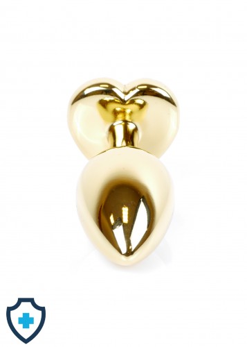 Metalowy plug - serce z szmaragdowym kryształem, złoty 