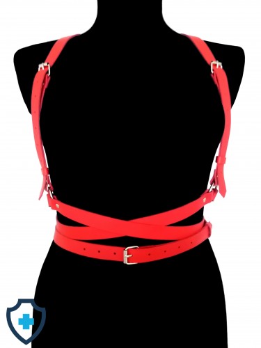 Eleganckie, skórzane szelki - harness, kolor czrwony 