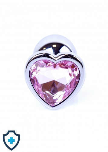 Metalowe serce z różowym kryształem, stalowe