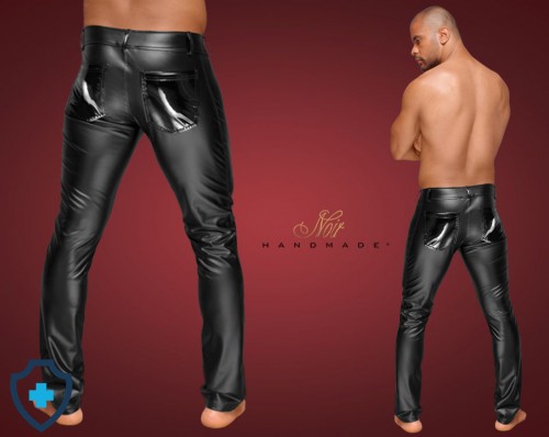 Długie czarne męskie spodnie z plisami