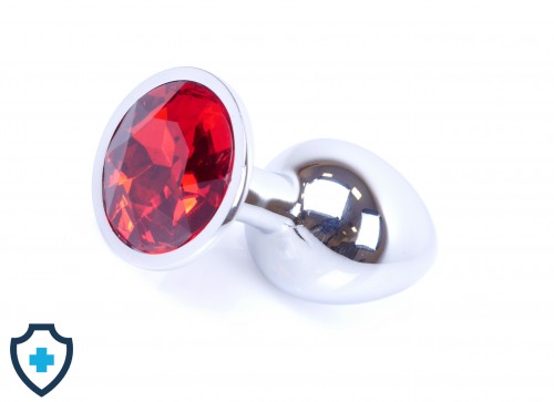 Metalowy - stalowy plug z czerwonym kryształem roz. S seks shop kraków