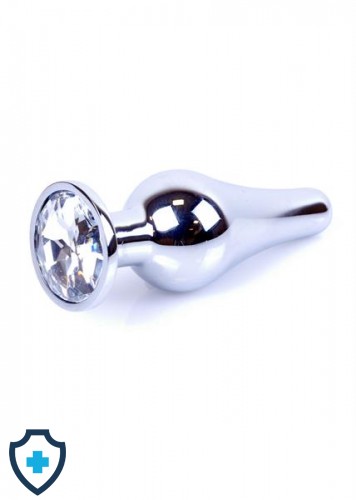  Metalowy plug z białym kryształem, srebrny