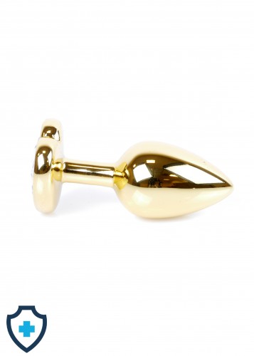 Metalowy plug - serce z przeźroczystym kryształem, złoty